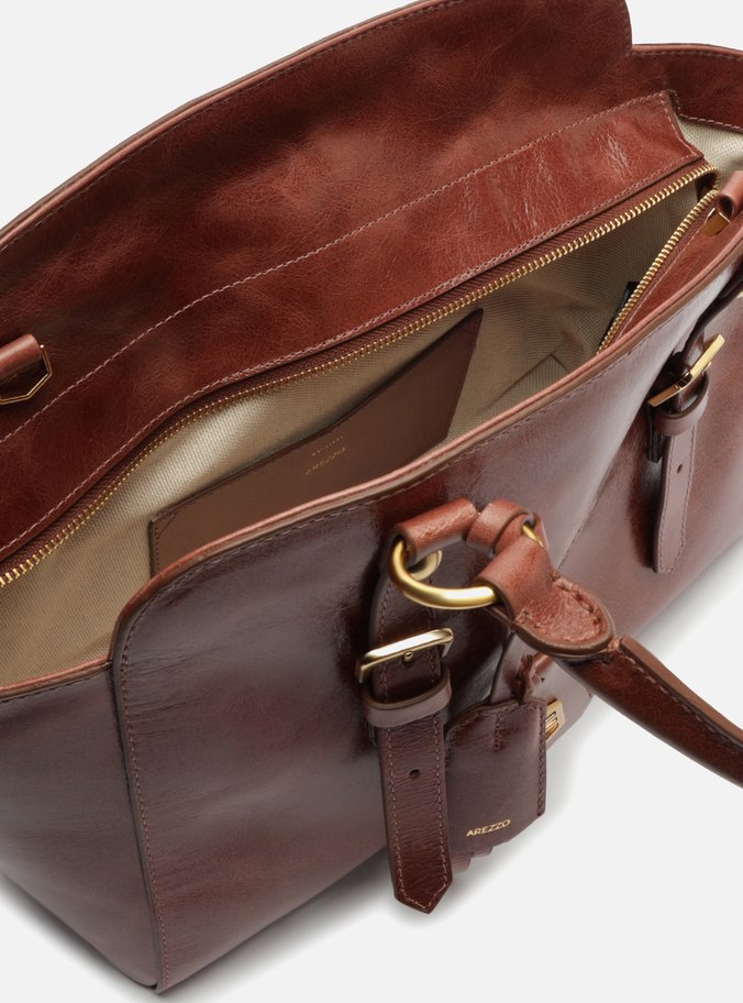 Bolsa Tote Marrom Couro Estonado Média Metal