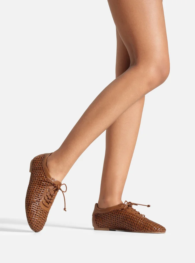 Mocassim Marrom Couro Tramado Amarração