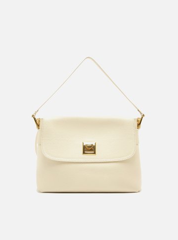 Bolsa Satchel Branca Couro Média Metal