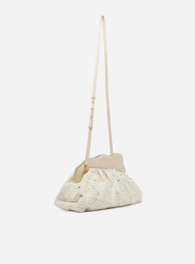 Clutch Off-White Tecido Média Pedrarias
