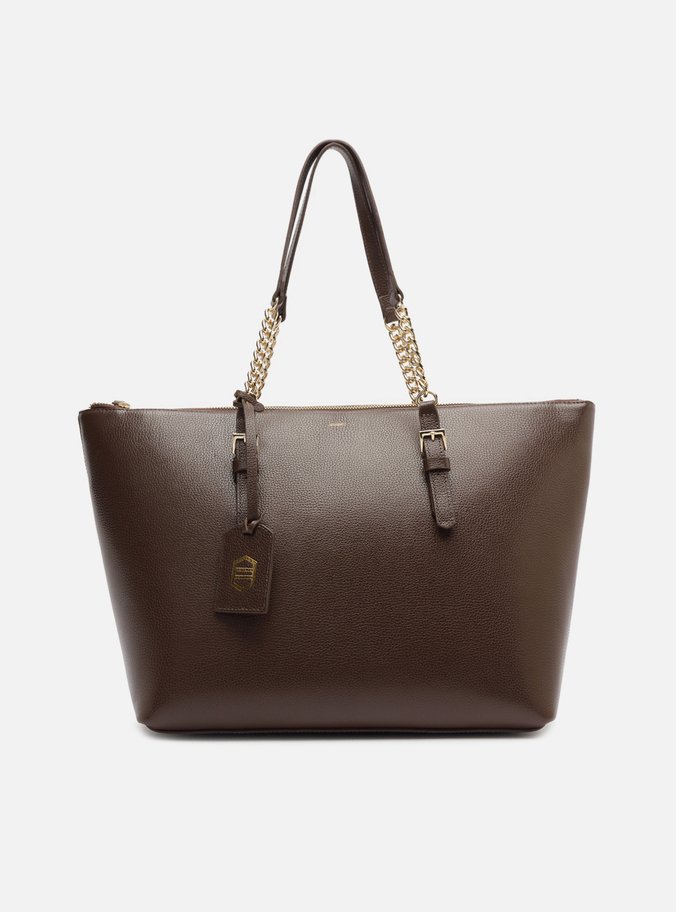 Bolsa Shopping Marrom Cacau Couro Grande Alça Corrente