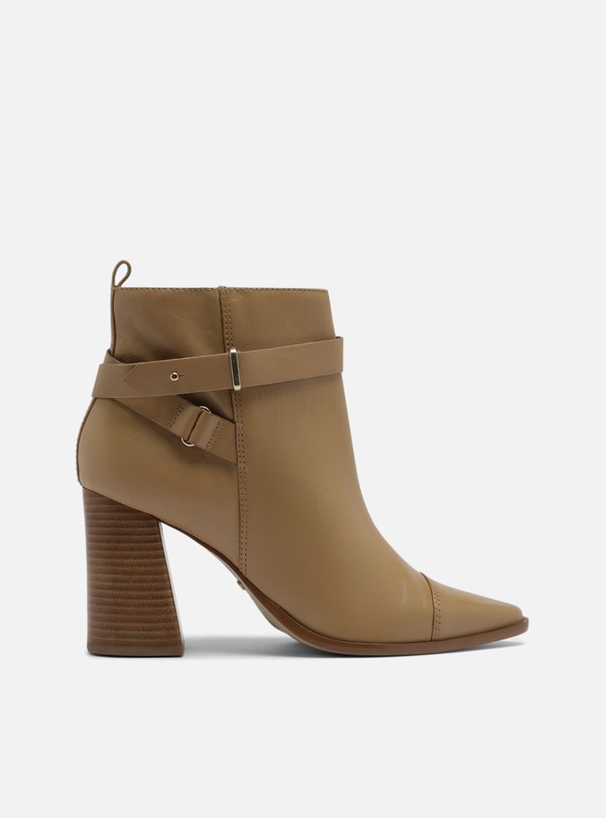 Bota Marrom Couro Cano Curto Salto Bloco