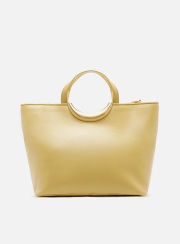 Bolsa Shopping Amarela Couro Grande Metal Bold