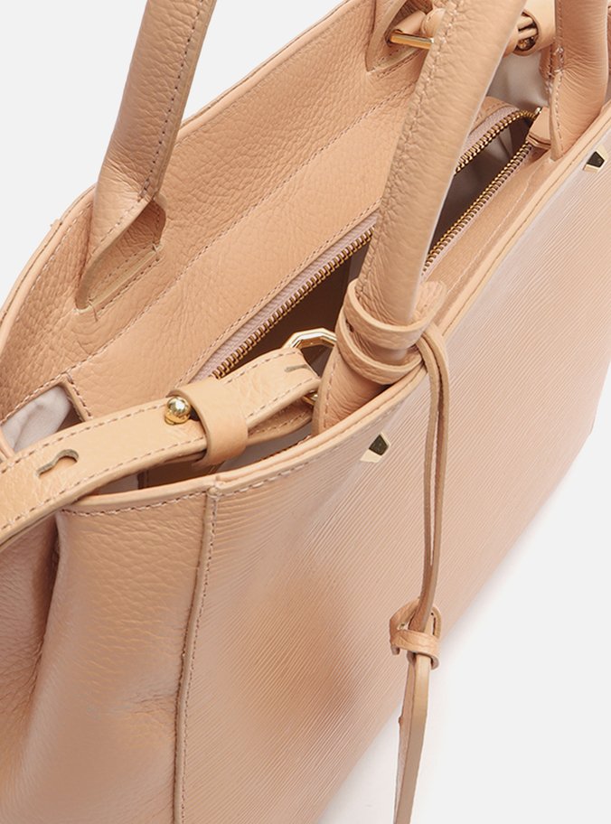 Bolsa Tote Bege Couro Wave Bella Média