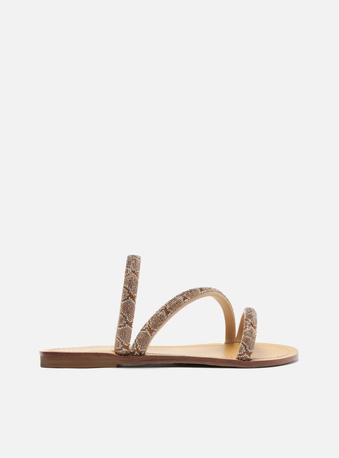 Rasteira Marrom Tira Diagonal Strass