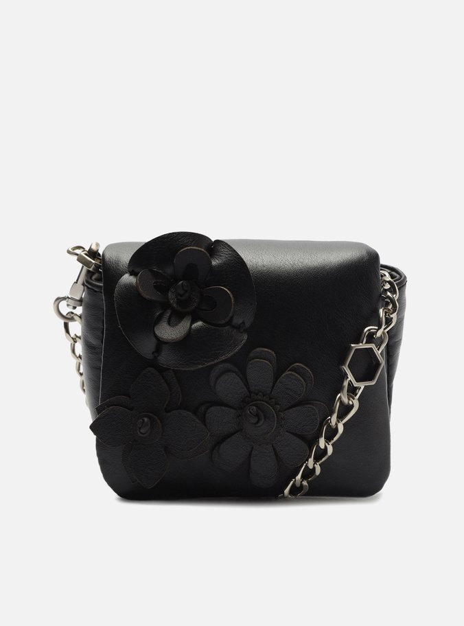 Mini Bag Preta Couro Flores