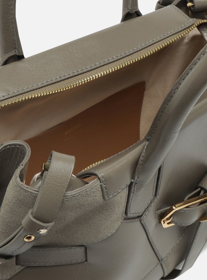 Bolsa Tote Cinza Couro Média Fivela