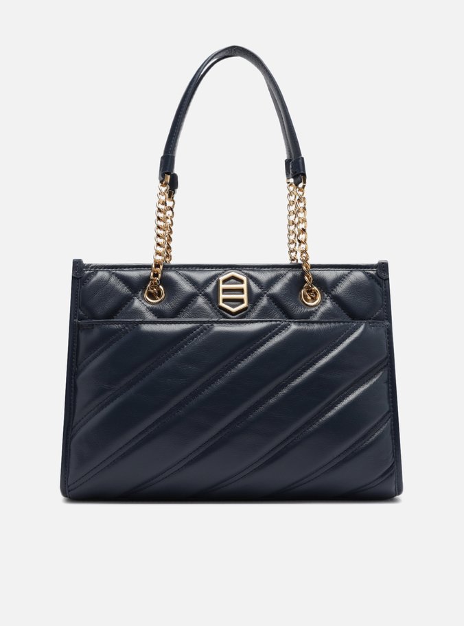 Bolsa Shopping Azul Couro Grande Matelassê