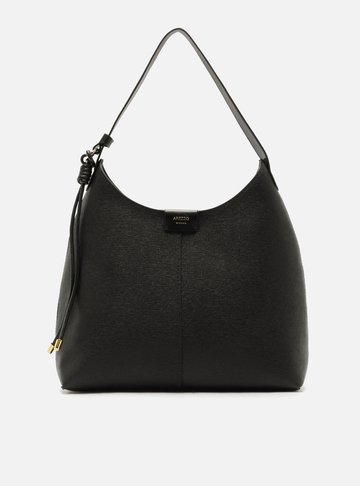 Arezzo — Bolsa Hobo Preta Grande Granulada Nó