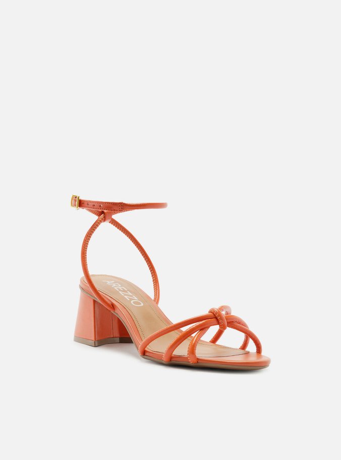 Sandália Laranja Salto Bloco Custom Anklet