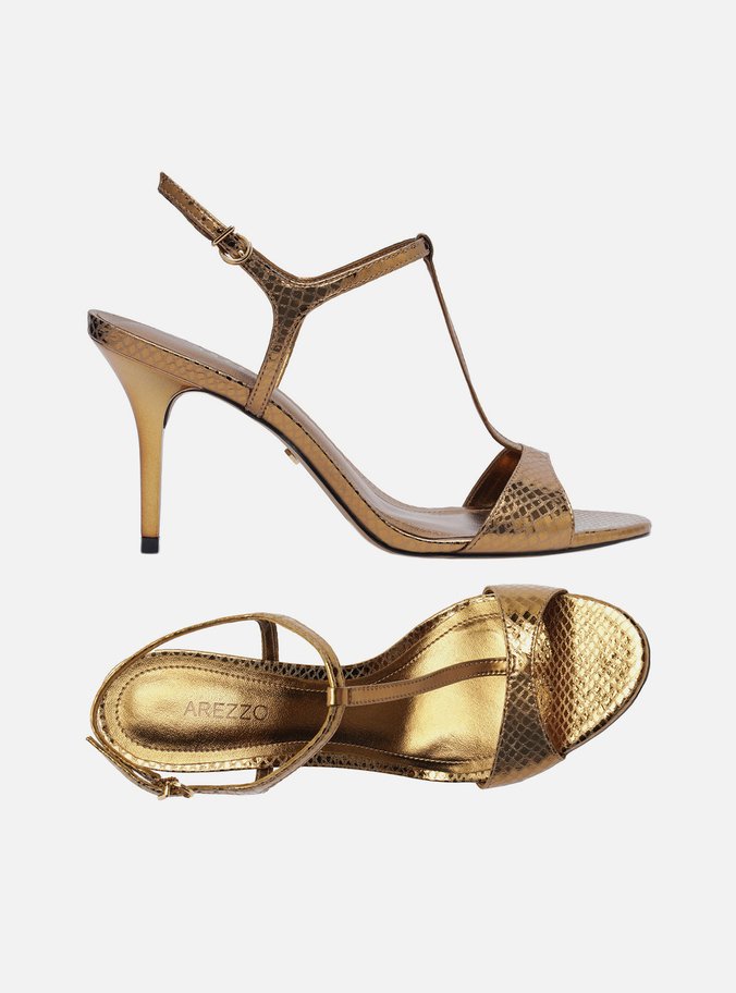 Sandália Bronze Snake Salto Fino Tira T