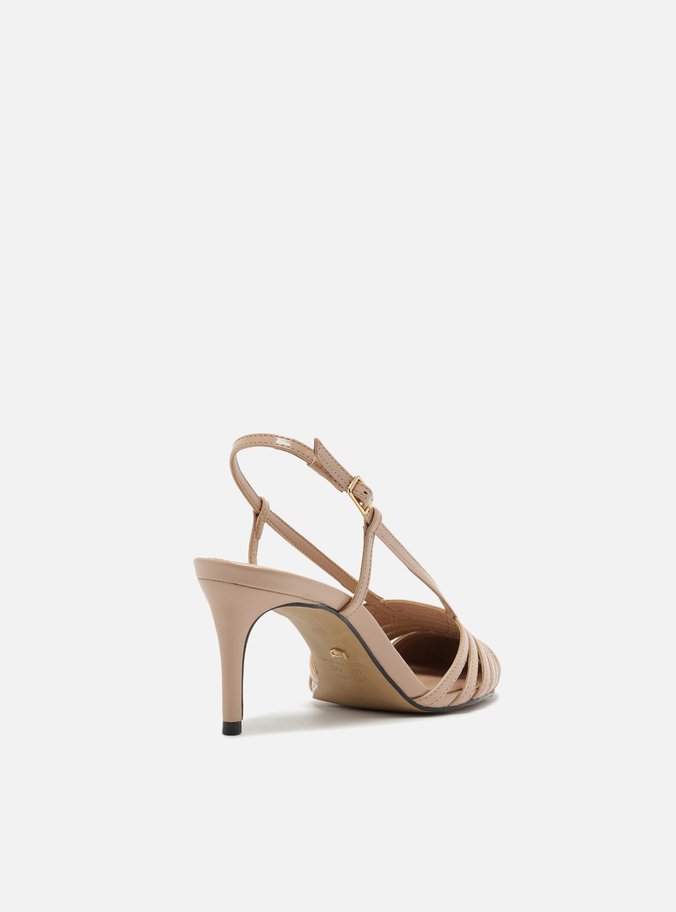 Scarpin Bege Verniz Salto Kitten Tira Contínua