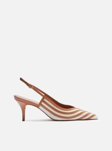 Scarpin Marrom Bicolor Salto Kitten Slingback