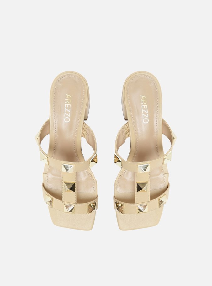 Mule Salto Bloco Branca Studs