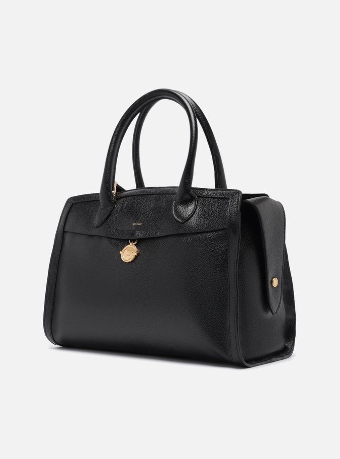 Bolsa Tote Preta Couro Grande Medalha