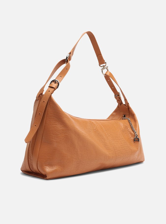 Bolsa Hobo Marrom Couro Grande Fivelas