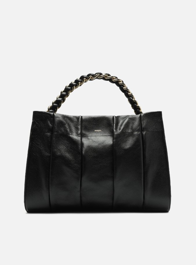 Bolsa Tote Preta Couro Milano Chain Grande
