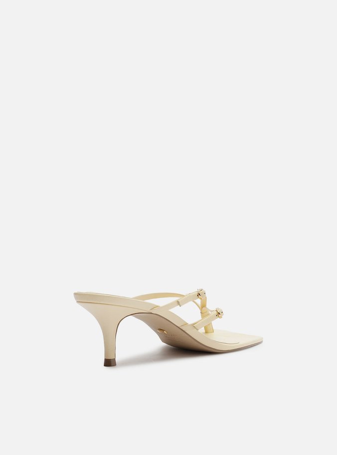 Tamanco Amarela Couro Bico Quadrado Flip Flop