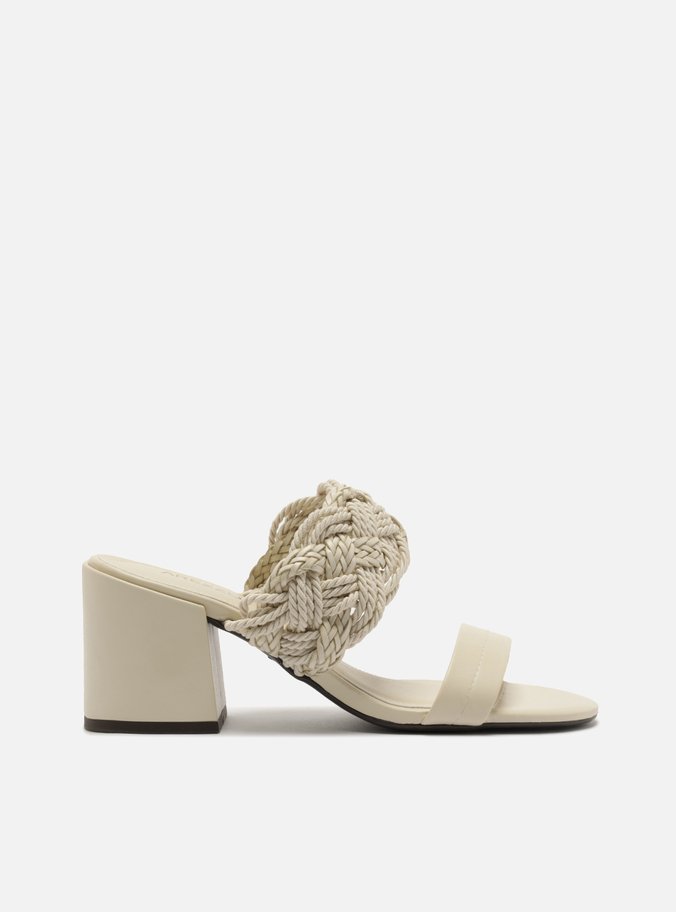Sandália Off-White Couro Bloco Tiras Largas Trançada