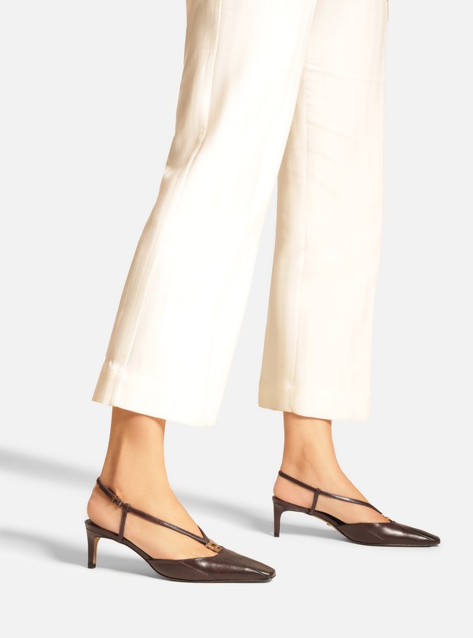Scarpin Vinho Couro Salto Médio Slingback Elo