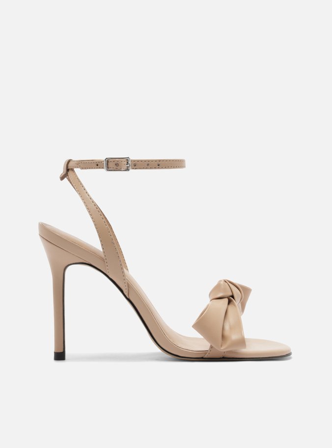 Sandália Salto Alto Nude Laço
