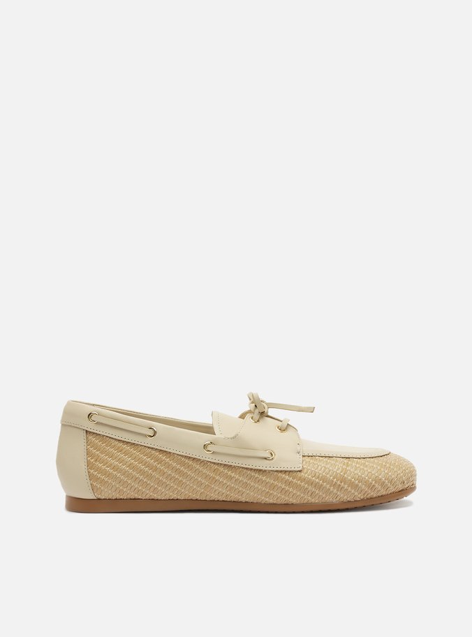 Mocassim Branco Couro Palha Amarração