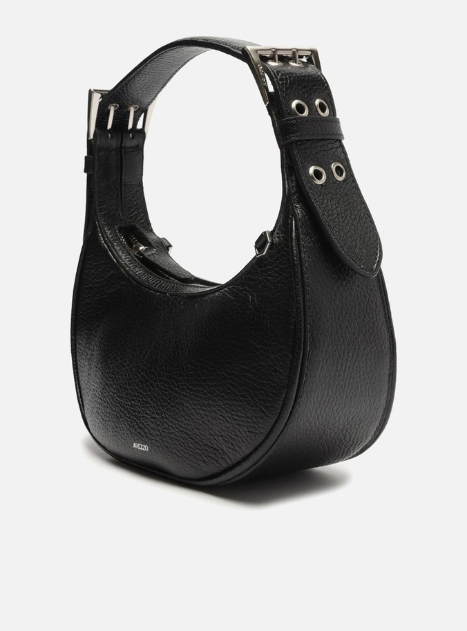 Bolsa Hobo Preta Couro Lu Média