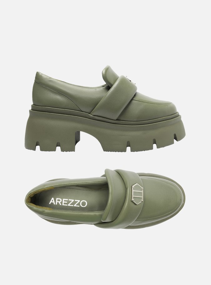 Mocassim Verde Couro Bico Redondo Puffer