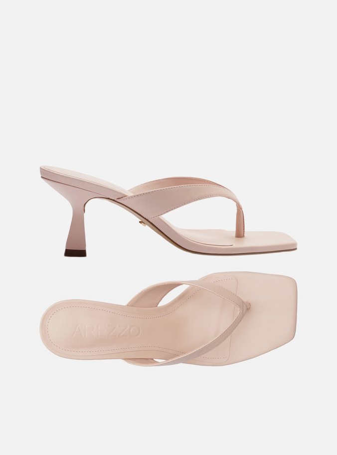 Tamanco Rosa Couro Salto Fino Flip Flop
