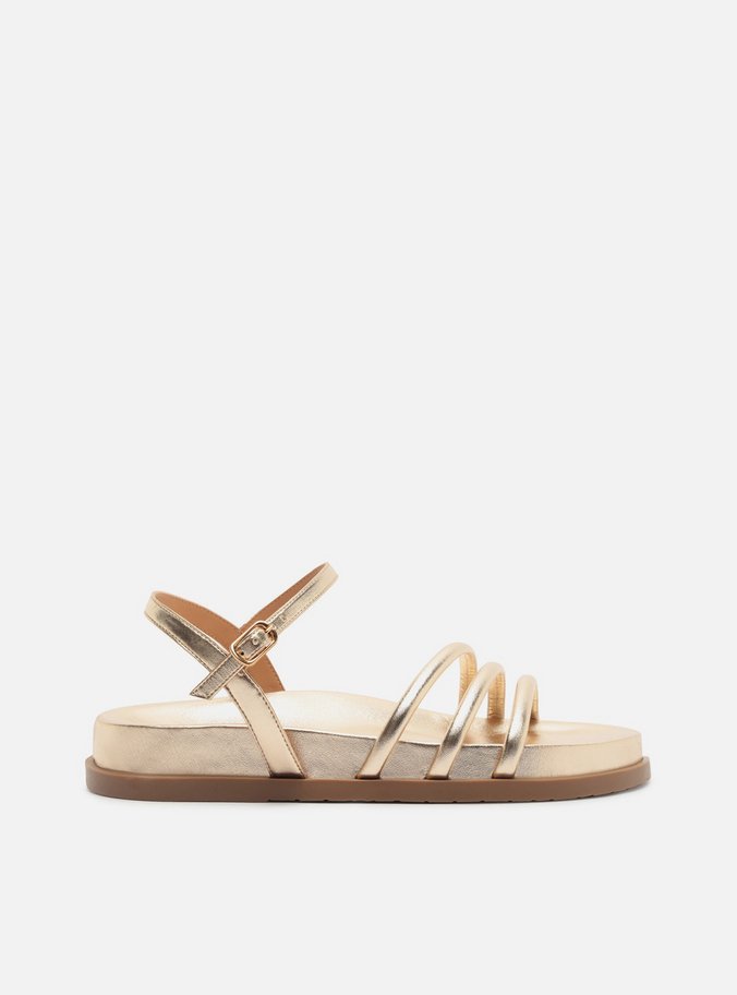 Sandália Papete Dourada Fivela Tiras