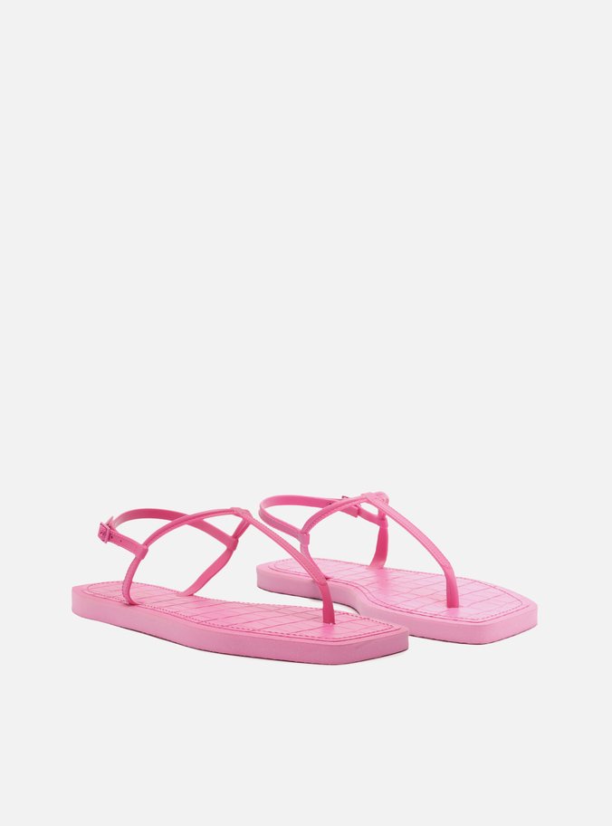 Sandália Rasteira Rosa Square Palmilha Croco