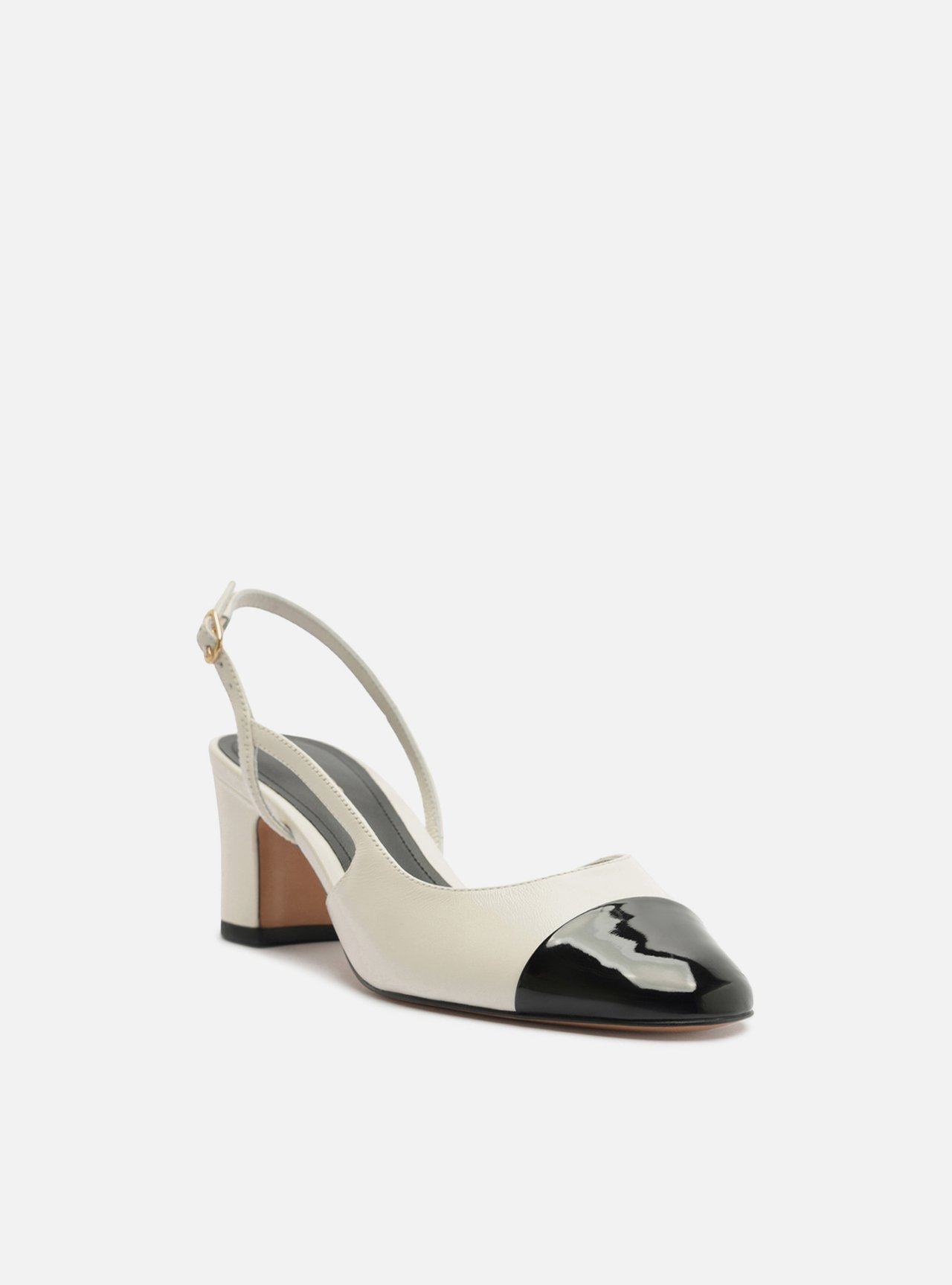 Scarpin Branca Couro Salto Bloco Slingback — foto 2