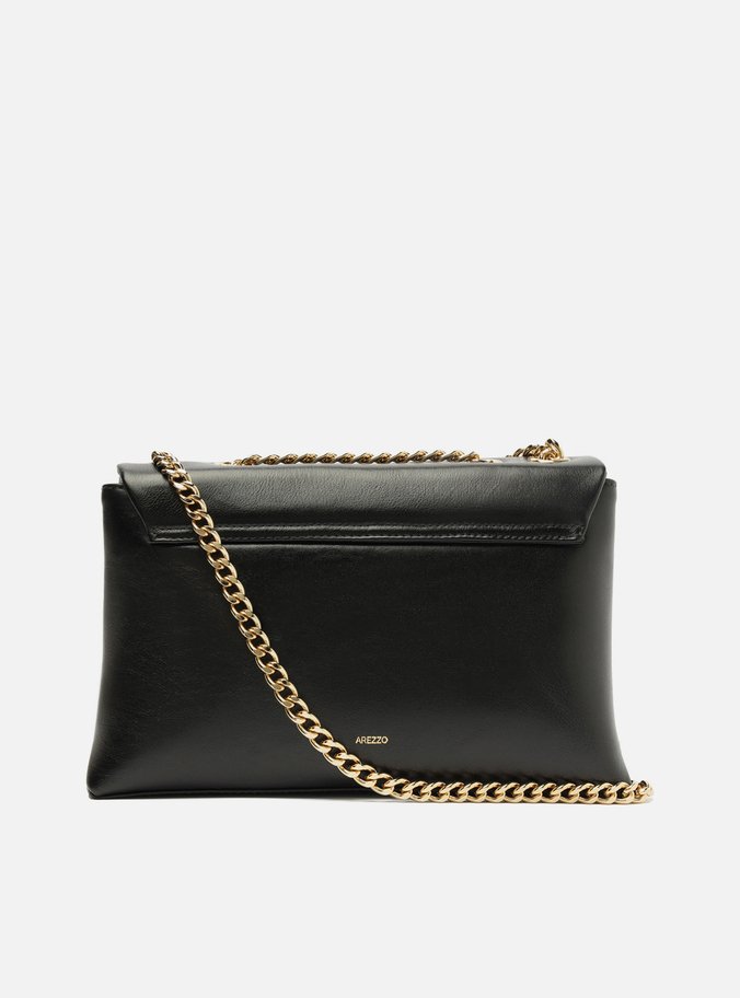 Bolsa Tiracolo Preta Couro Grande Metal