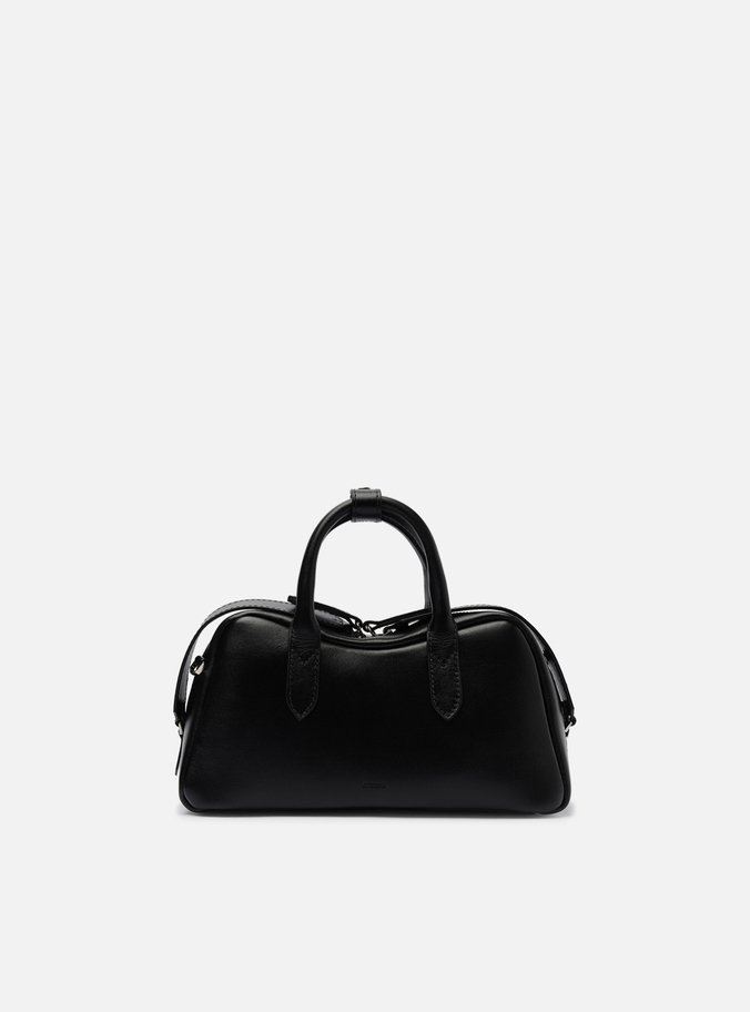 Bolsa Tiracolo Preta Couro Pequena Zíper Duplo