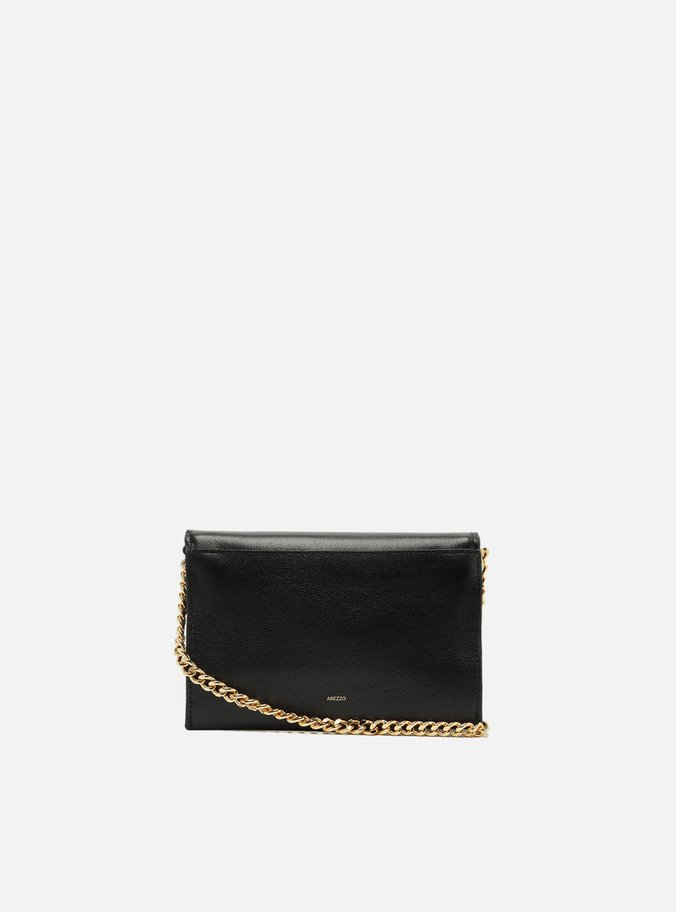 Bolsa Tiracolo Preta Couro Pequena Metais