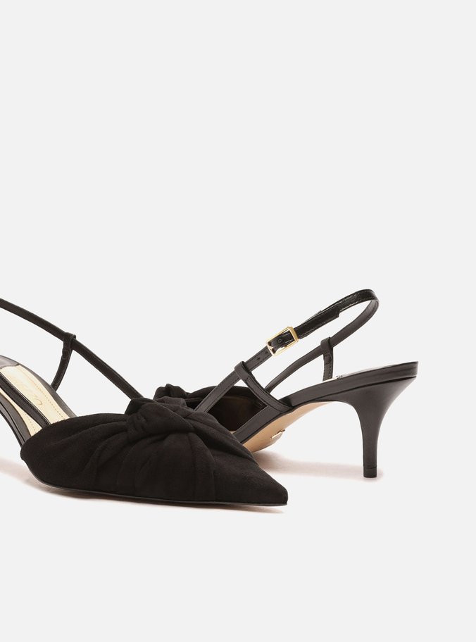 Scarpin Preto Suede Salto Médio Aberto