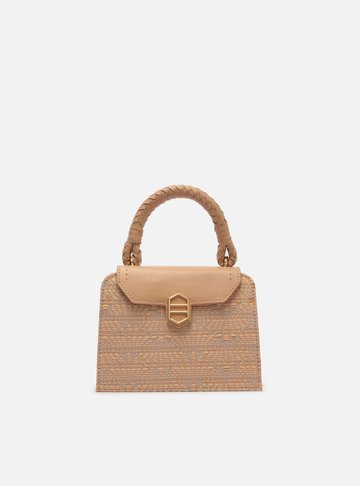 Bolsa Tiracolo Bege Tramado Couro Pequena Metal