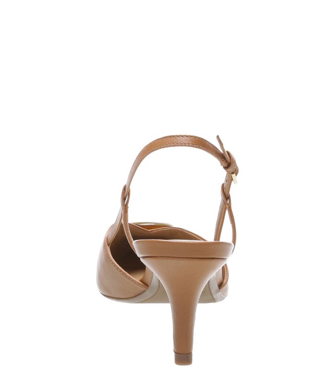 Scarpin Couro Slingback Salto Kitten Pedraria Avelã Tostada
