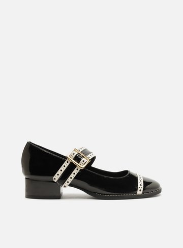 Sapato Boneca Preto Verniz Bloco Branco