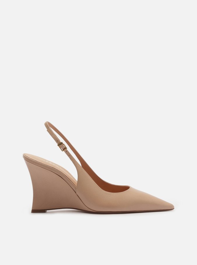 Scarpin Nude Couro Salto Alto Anabela Slingback