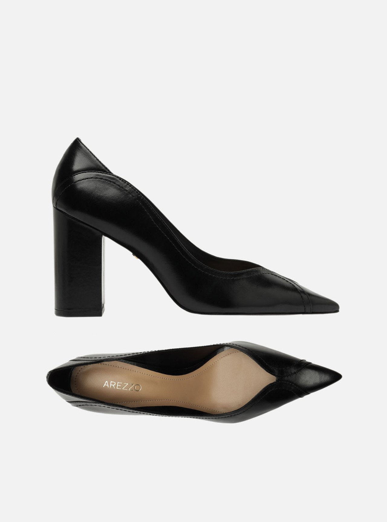Scarpin Preto Couro Salto Bloco — foto 5