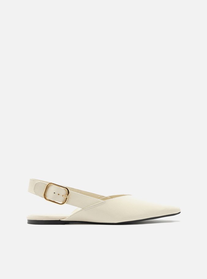 Sapatilha Branca Couro Slingback Fivela