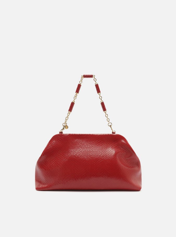 Bolsa Clutch Vermelha Couro Média Snake Corrente