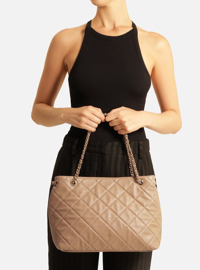 Bolsa Tote Nude Couro Matelassê Média