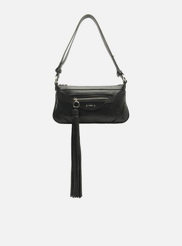 Arezzo — Bolsa Tiracolo Preta Couro Média Barbicacho