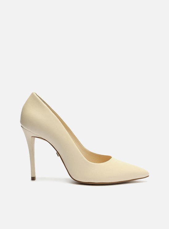 Scarpin Off-White Couro Salto Alto Fino Bico Fino