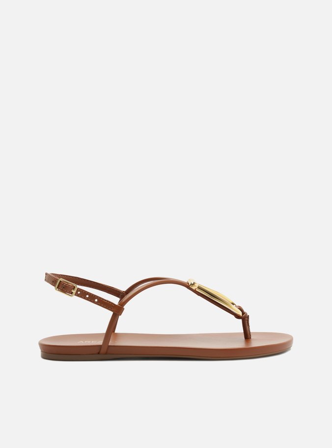 Sandália Rasteira Marrom Slim Metal Dourado