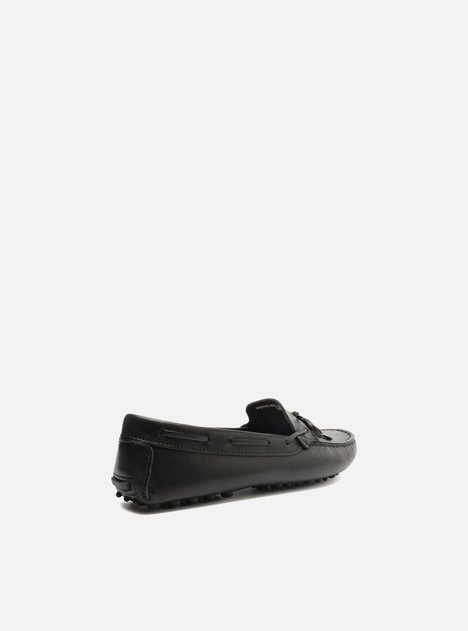 Mocassim Preto Couro Sola Emborrachada Retrô
