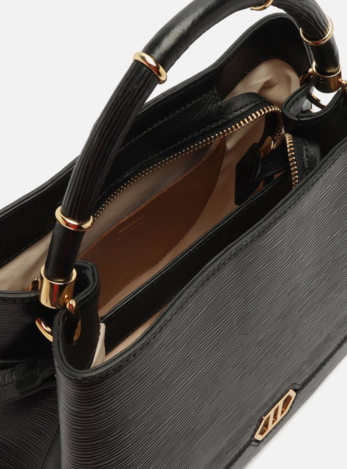 Bolsa Tote Preta Couro Grande Anéis