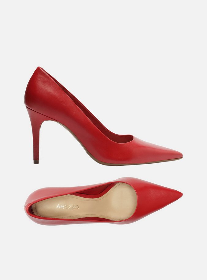 Scarpin Vermelho Couro Salto Médio Bico Fino